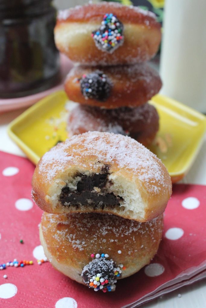 Yeast donuts with chocolate centers